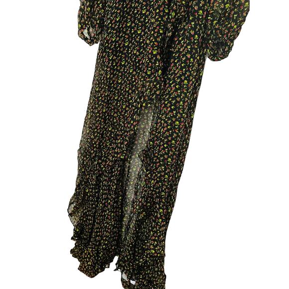 Caroline Constas Vivian Winter Rose 100% Silk V-Neck Ruffles Gown Size Small - Picture 10 of 16